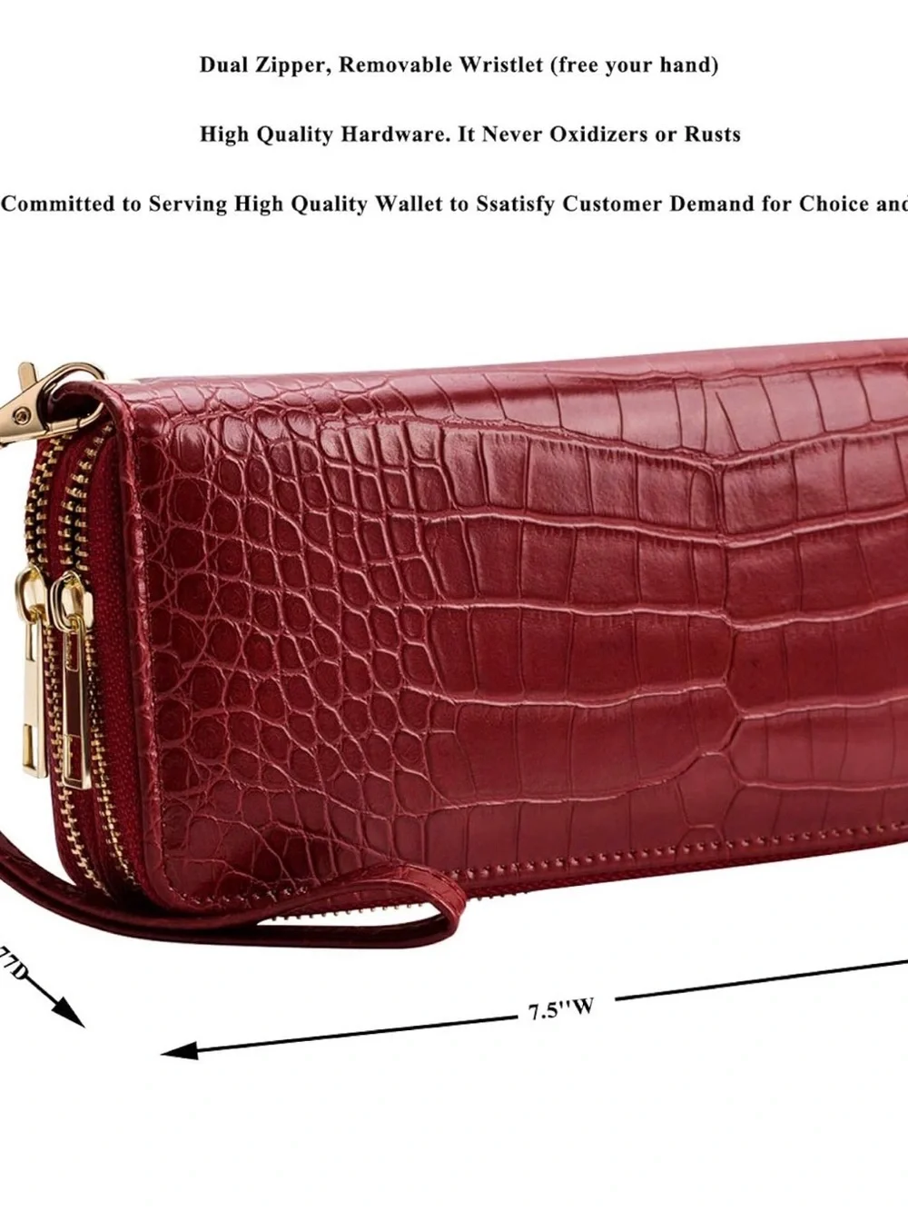 Croc-Embossed Zip Wallet Wristlet in Raspberry